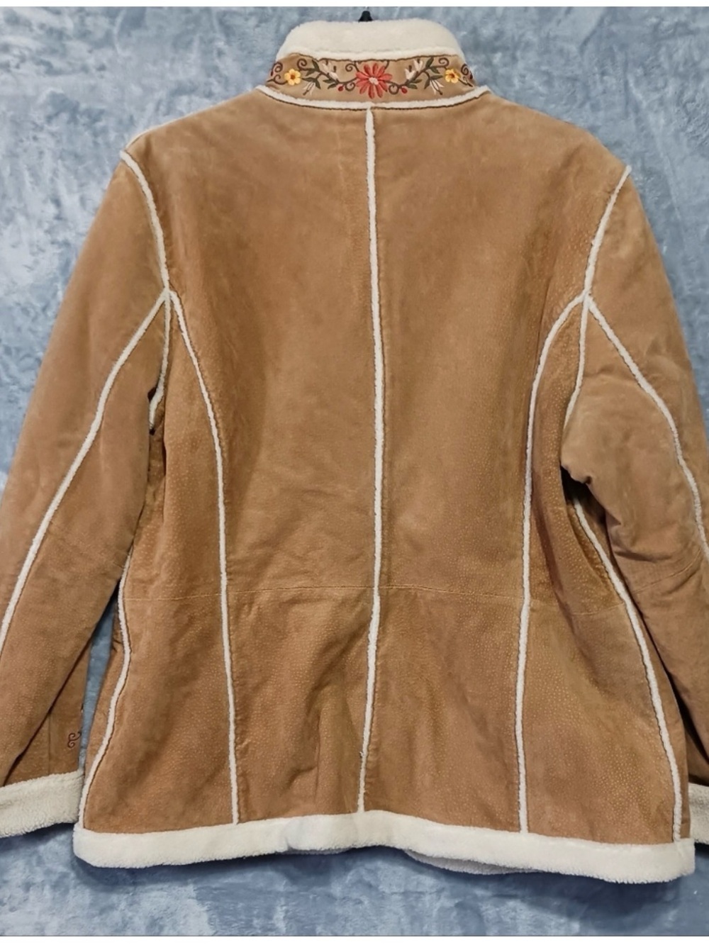 Phoebe Friends St. John’s Bay Suede Embroidered Floral Vintage Toggle Coat - Picture 2 of 16